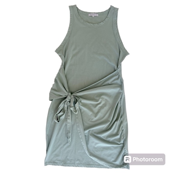 Miss Sparkling ruched tie front bodycon sage green dress-size Large - Picture 2 of 4